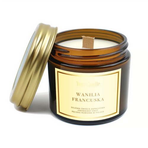 30596ŚWIECA SOJOWA ZAPACHOWA Z DREWNIANYM KNOTEM WANILIA FRANCUSKA 120 ml - YOUR CANDLE-1