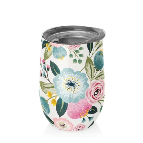22527KUBEK ZE STALI NIERDZEWNEJ Z POKRYWKĄ PASTELOWE KWIATY 420 ml - CHIC-MIC-1