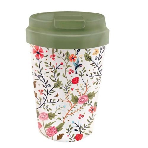 22578KUBEK PODRÓŻNY Z TWORZYWA PLA PTAKI I KWIATY 350 ml - CHIC-MIC-1