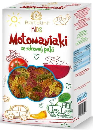 24866MAKARON (SEMOLINOWY Z SUSZONYMI WARZYWAMI) DLA DZIECI MOTOMANIAKI 250 g - BARTOLINI-1