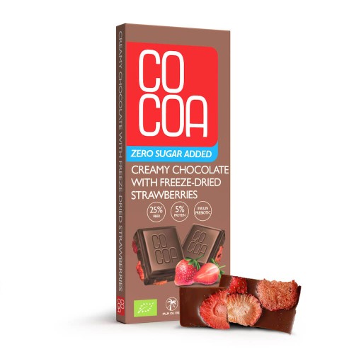 29637CZEKOLADA CREAMY Z TRUSKAWKAMI BEZ DODATKU CUKRÓW BIO 40 g - COCOA-1