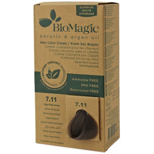 31000FARBA DO WŁOSÓW INTENSYWNY POPIELATY BLOND (7.11) 250 g - BIOMAGIC-1