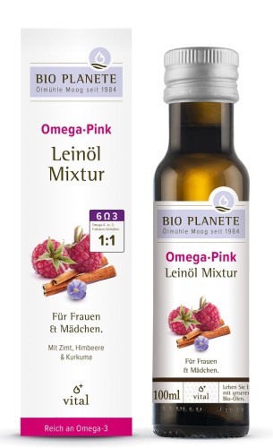 31281OMEGA PINK - MIESZANKA Z OLEJEM LNIANYM (MALINA, CYNAMON, KURKUMA) BIO 100 ml - BIO PLANETE-1