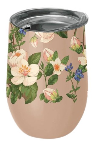 31380KUBEK TERMICZNY Z POKRYWKĄ BEŻOWY W KWIATY 420 ml - CHIC-MIC-1