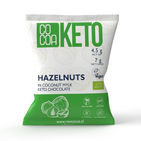 25112ORZECHY LASKOWE W CZEKOLADZIE KETO Z OLEJEM MCT BEZ DODATKU CUKRU BEZGLUTENOWE BIO 70 g - COCOA-1