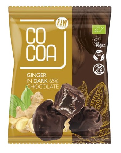 22696IMBIR KANDYZOWANY W CIEMNEJ CZEKOLADZIE 65 % BIO 70 g - COCOA-1