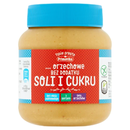 22609PASTA Z PRAŻONYCH ORZESZKÓW ZIEMNYCH BEZ DODATKU SOLI I CUKRU BEZGLUTENOWA 350 g - PRIMAVIKA-1