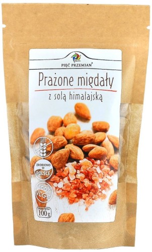 22530MIGDAŁY PRAŻONE Z SOLĄ KŁODAWSKĄ BEZGLUTENOWE 100 g - PIĘĆ PRZEMIAN-1