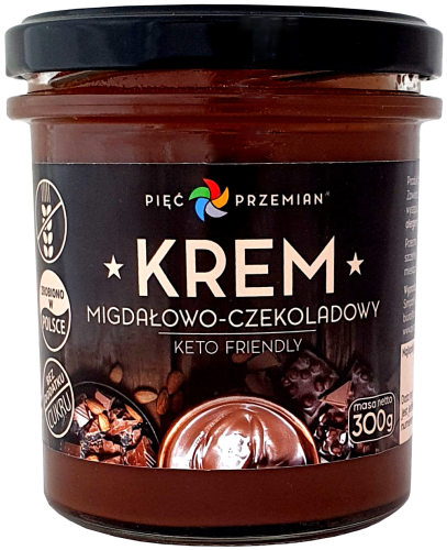 21995KREM MIGDAŁOWO - CZEKOLADOWY BEZ DODATKU CUKRÓW BEZGLUTENOWY (KETO) 300 g - PIĘĆ PRZEMIAN-1