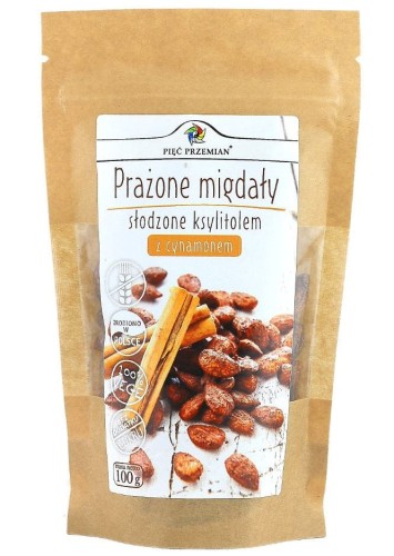 22003MIGDAŁY PRAŻONE Z CYNAMONEM SŁODZONE KSYLITOLEM BEZGLUTENOWE 100 g - PIĘĆ PRZEMIAN-1