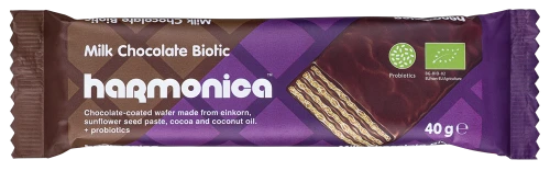 20820WAFELEK Z SAMOPSZY Z KREMEM MLECZNO - KAKAOWYM W POLEWIE Z MLECZNEJ CZEKOLADY Z PROBIOTYKAMI BIO 40 g - HARMONICA-1