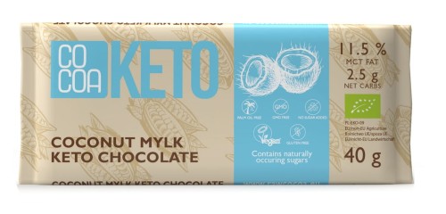 23627CZEKOLADA KETO KOKOSOWA Z OLEJEM MCT BEZ DODATKU CUKRU BEZGLUTENOWA BIO 40 g - COCOA-1