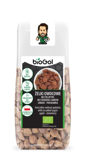 21213ŻELKI OWOCOWE BEZ ŻELATYNY, BEZ DODATKU CUKRÓW JABŁKO - TRUSKAWKA BEZGLUTENOWE BIO 90 g - BIOGOL-1