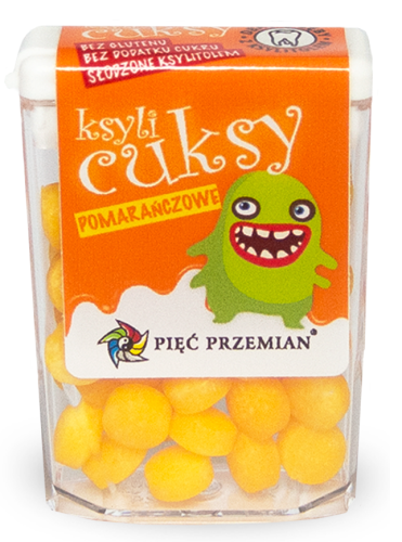 16535CUKIERKI Z KSYLITOLU KSYLICUKSY O SMAKU POMARAŃCZOWYM BEZGLUTENOWE 13 g - PIĘĆ PRZEMIAN-1