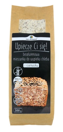 22006MIESZANKA DO WYPIEKU CHLEBA Z CZARNUSZKĄ BEZ DODATKU CUKRÓW BEZGLUTENOWA 500 g - PIĘĆ PRZEMIAN-1