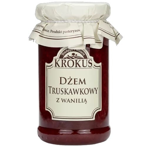 23734DŻEM TRUSKAWKOWY Z WANILIĄ O OBNIŻONEJ ZAWARTOŚCI CUKRU BEZGLUTENOWY 235 g - KROKUS-1
