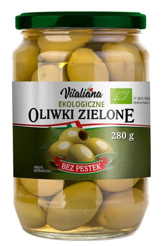 23348OLIWKI ZIELONE BEZ PESTEK W ZALEWIE BIO 280 g - VITALIANA-1