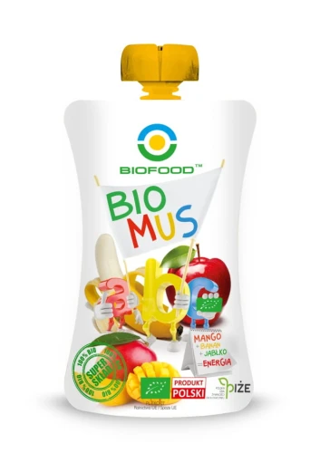 14083MUS MANGO - BANANOWO - JABŁKOWY BEZGLUTENOWY BIO 90 g - BIO FOOD-1