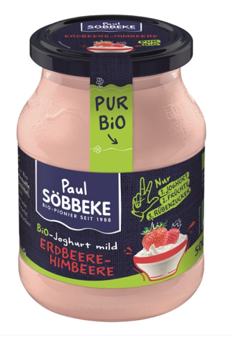18606JOGURT KREMOWY TRUSKAWKA - MALINA (3,8% TŁUSZCZU W MLEKU) BIO 500 g (SŁOIK) - SOBBEKE-1