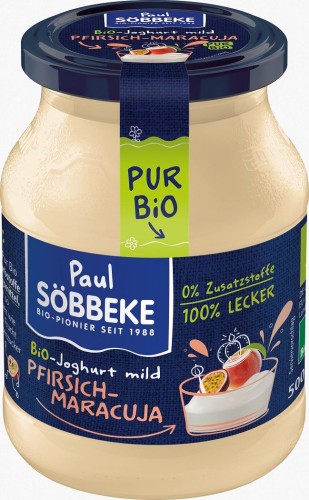 14793JOGURT KREMOWY BRZOSKWINIA - MARAKUJA (3,8 % TŁUSZCZU W MLEKU) BIO 500 g (SŁOIK) - SOBBEKE-1