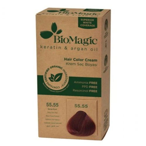 19866FARBA DO WŁOSÓW GŁĘBOKA CIEMNA CZERWIEŃ (55.55) 250 g - BIOMAGIC-1