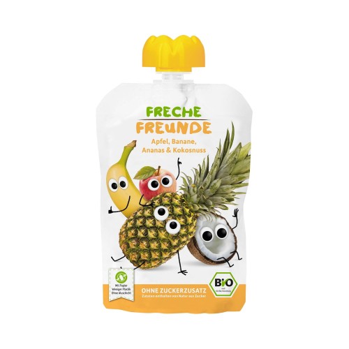 23901MUS JABŁKO - BANAN - ANANAS - KOKOS BEZ DODATKU CUKRÓW BEZGLUTENOWY OD 6 MIESIĄCA BIO 100 g - FRECHE FREUNDE-1
