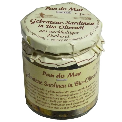 9855SARDYNKI EUROPEJSKIE SMAŻONE W BIO OLIWIE Z OLIWEK EXTRA VIRGIN 220 g (154 g) (SŁOIK) - PAN DO MAR-1