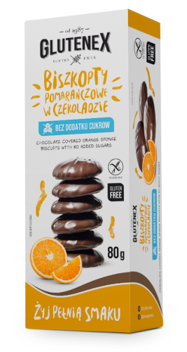 28201BISZKOPTY POMARAŃCZOWE W CZEKOLADZIE BEZ DODATKU CUKRÓW BEZGLUTENOWE 80 g - GLUTENEX-1