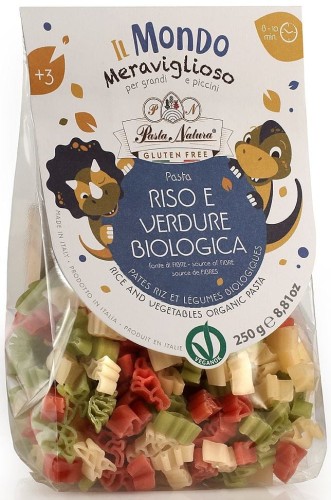 23062MAKARON (RYŻOWY TRÓJKOLOROWY) DLA DZIECI DINOZAURY BEZGLUTENOWY BIO 250 g - PASTA NATURA-1