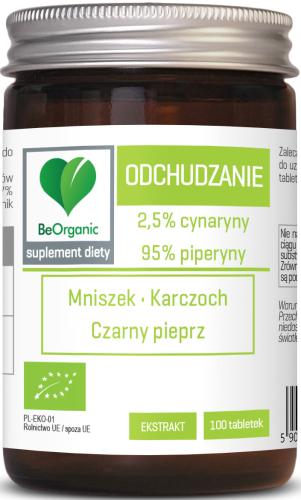 21692TABLETKI WSPOMAGAJĄCE ODCHUDZANIE (MNISZEK, KARCZOCH, CZARNY PIEPRZ) BIO 100 szt. - BE ORGANIC-1