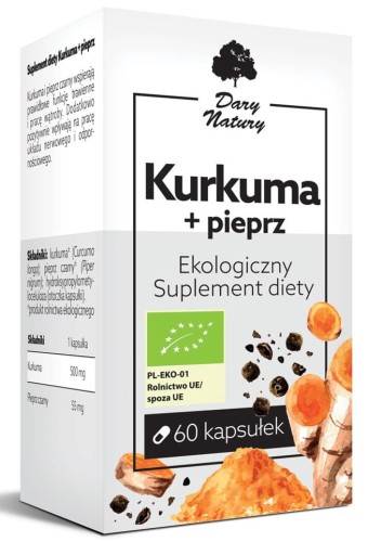 12130KURKUMA Z CZARNYM PIEPRZEM BIO 60 KAPSUŁEK - DARY NATURY-1