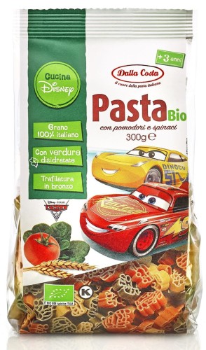 9857MAKARON (SEMOLINOWY TRÓJKOLOROWY) DISNEY AUTA BIO 300 g - DALLA COSTA-1