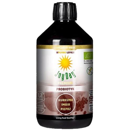 13886KONCENTRAT NAPOJU PROBIOTYCZNEGO KURKUMA IMBIR PIEPRZ BEZGLUTENOWY BIO 500 ml - JOY DAY-1