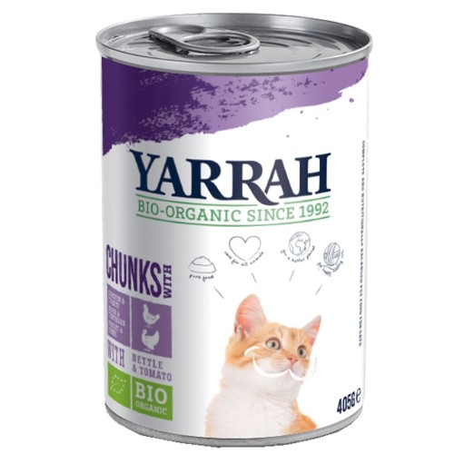 16721(DLA KOTA DOROSŁEGO) KAWAŁKI KURCZAKA I INDYKA Z POMIDOREM I POKRZYWĄ BIO 405 g - YARRAH-1