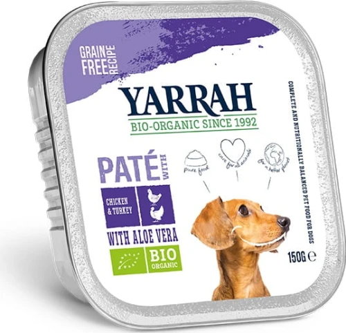 15094(DLA PSA) PASZTET Z KURCZAKA, WOŁOWINY I INDYKA Z ALOESEM BIO 150 g - YARRAH-1