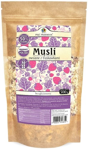 22526MUSLI OWSIANE TRUSKAWKOWE BEZ DODATKU CUKRÓW BEZGLUTENOWE 500 g - PIĘĆ PRZEMIAN-1