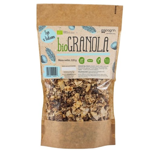 10858GRANOLA FIGA Z KOKOSEM BEZ DODATKU CUKRÓW BEZGLUTENOWA BIO 320 g - PAPAGRIN-1