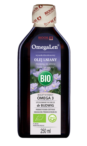 14906OLEJ LNIANY TŁOCZONY NA ZIMNO WYSOKOLINOLENOWY BIO 250 ml - OMEGALEN (BIOOIL)-1