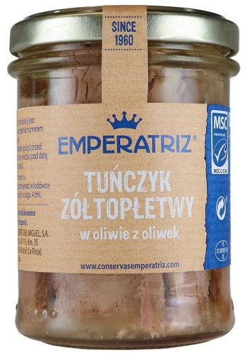 18136TUŃCZYK ŻÓŁTOPŁETWY FILETY MSC W OLIWIE Z OLIWEK 200 g (130 g) (SŁOIK) - EMPERATRIZ-1