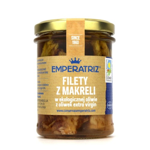 24976MAKRELA FILETY W BIO OLIWIE Z OLIWEK EXTRA VIRGIN 190 g (125 g) (SŁOIK) - EMPERATRIZ-1