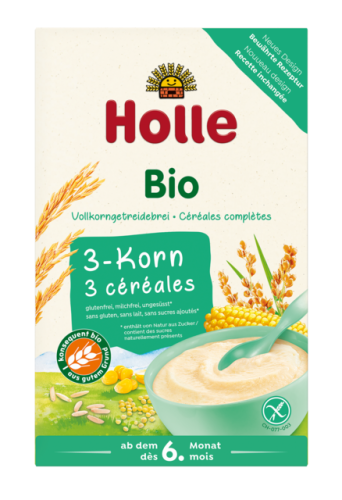 23950KASZKA PEŁNOZIARNISTA 3 ZBOŻA BEZ DODATKU CUKRÓW BEZGLUTENOWA OD 6 MIESIĄCA BIO 250 g - HOLLE-1