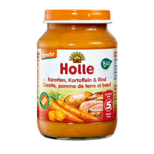 25077MARCHEW - ZIEMNIAK - WOŁOWINA BEZ DODATKU CUKRÓW BEZGLUTENOWE OD 5 MIESIĄCA DEMETER BIO 190 g (SŁOIK) - HOLLE-1