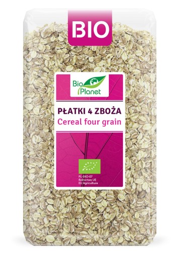28796PŁATKI 4 ZBOŻA (ORKISZ, OWIES, JĘCZMIEŃ, ŻYTO) BIO 600 g - BIO PLANET-1