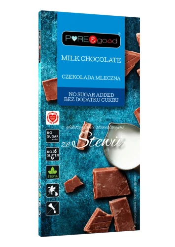 26620CZEKOLADA MLECZNA ZE STEWIĄ BEZ DODATKU CUKRU BEZGLUTENOWA 100 g - PURE&amp;GOOD-1