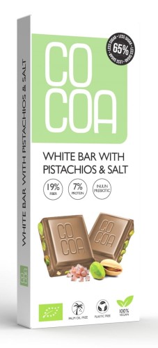 29005TABLICZKA BIAŁA Z PISTACJAMI I SOLĄ 60 % MNIEJ CUKRU BIO 40 g - COCOA-1