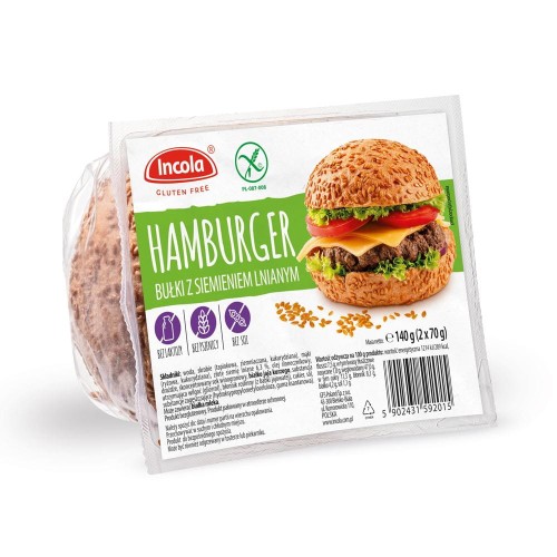 28712BUŁKI DO HAMBURGERÓW Z SIEMIENIEM LNIANYM BEZGLUTENOWE (2 x 70 g) 140 g - INCOLA-1