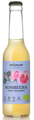 24775KOMBUCHA Z MIĘTĄ, RÓŻĄ I GRANATEM BIO 270 ml - DELIKATNA (ZAKWASOWNIA)-1