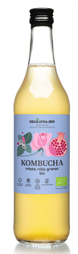 19003KOMBUCHA Z MIĘTĄ, RÓŻĄ I GRANATEM BIO 500 ml - DELIKATNA (ZAKWASOWNIA)-1